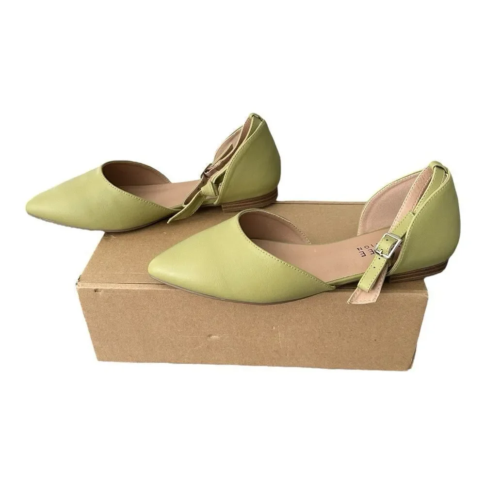 Journee Collection Vielo Flats Sage Green Pointed Toe Wide Width 9 WD NIB